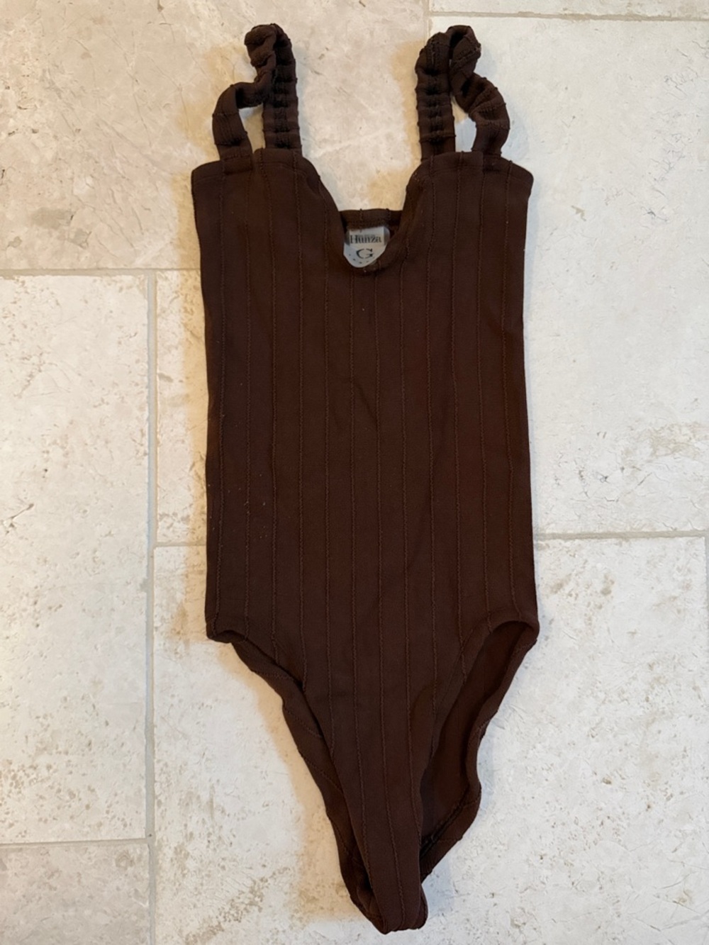 Hunza G Brown Ribbed One-Piece Swimsuit